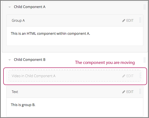 Image of dragging a child component to a new location